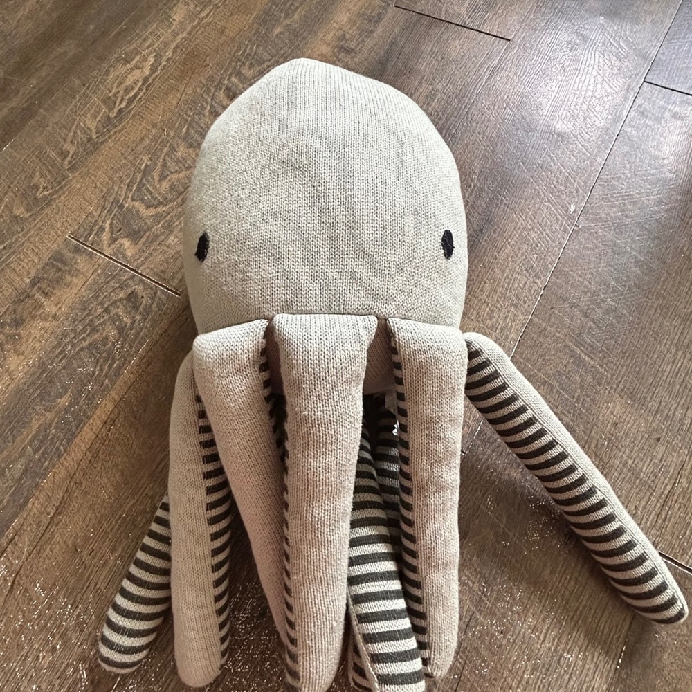 Pillowfort Grey Knit Octopus Decorative Pillow Striped Tentacles Nautical Plush